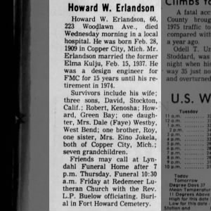 Obituary for Howard W Erlandson